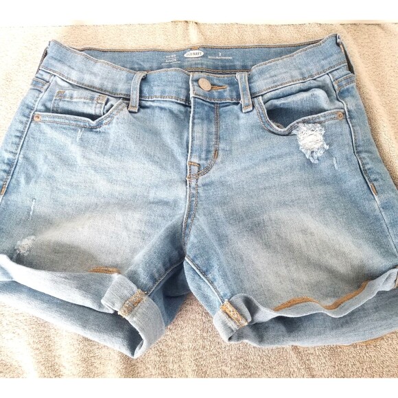 Old Navy Denim Jean Shorts Womens Size 2 Cuffed Rolled Stretch Distressed - Picture 1 of 7